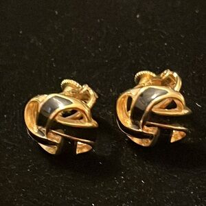 JS Engraved Black & Gold Screw On Earrings